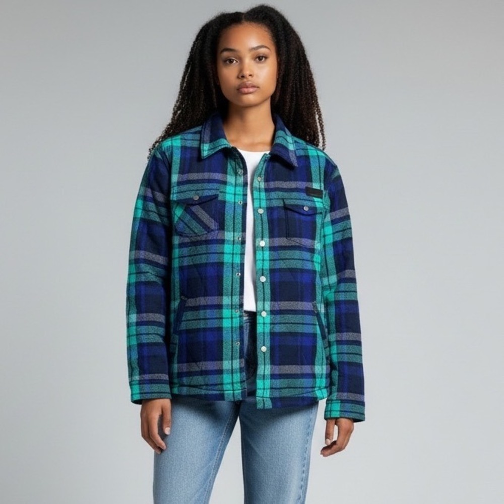 RARE Adidas Sample Plaid Quilted Jacket Womens M Navy Blue Teal 2010's‎